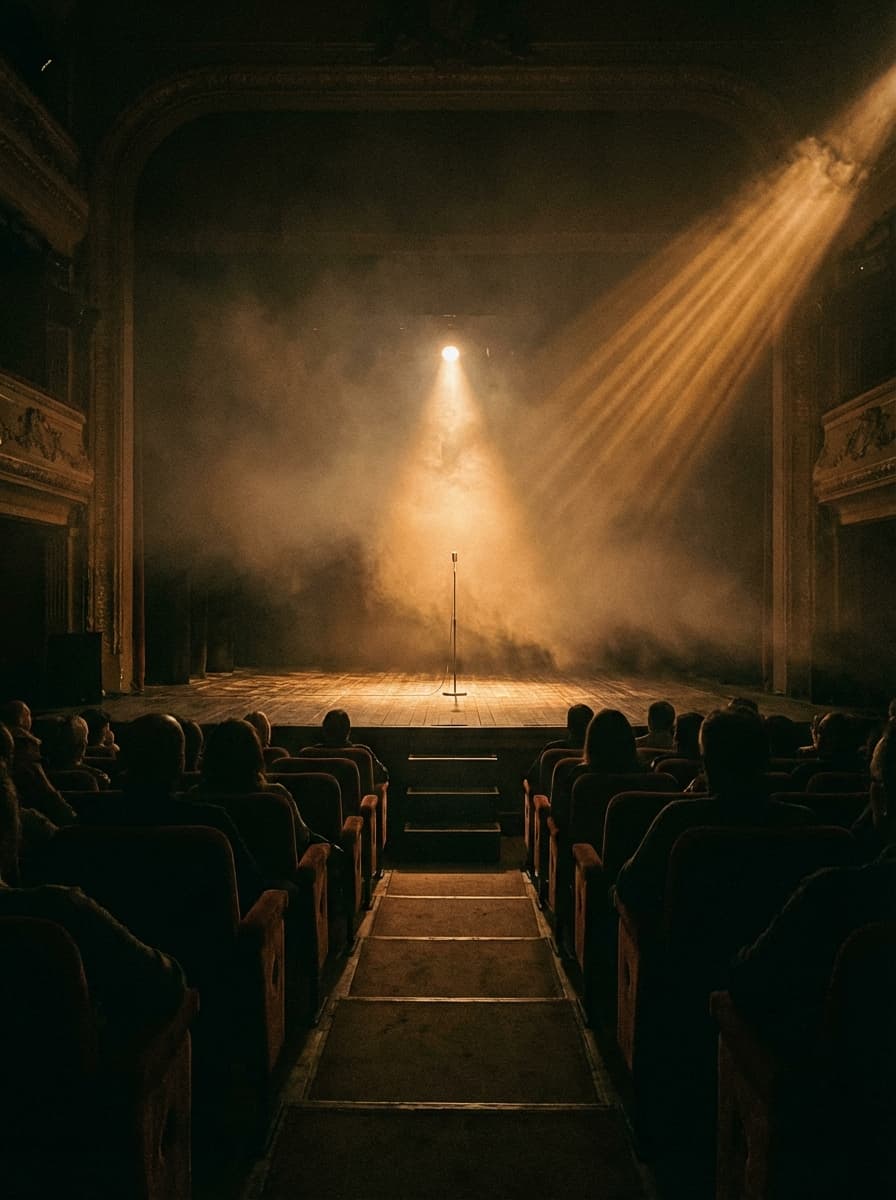Theater stage with spotlight — where teams present on Demo Day